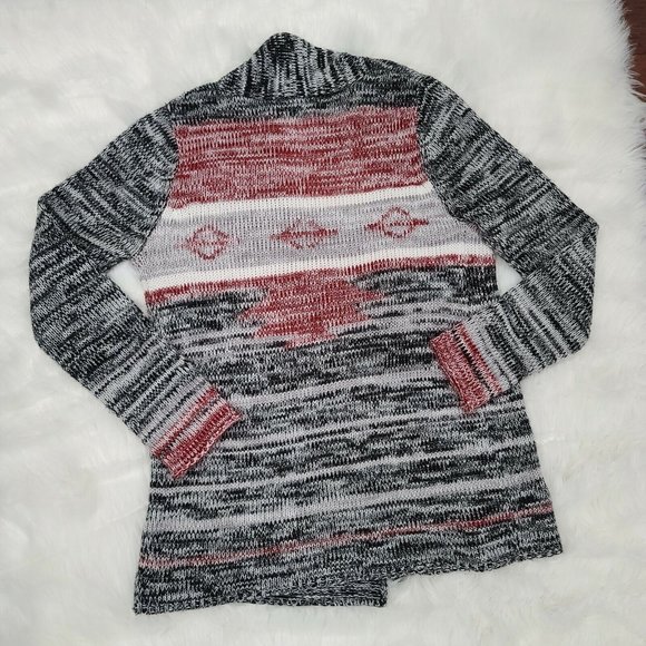 Wet Seal Open Cardigan Long Sleeve Sweater Black Red White Aztec Size Medium - Picture 5 of 6